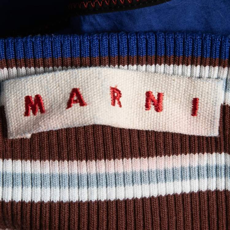 Pre Owned Marni Navy Blue Cotton & Knit Waist Tie Detail Midi Skirt S