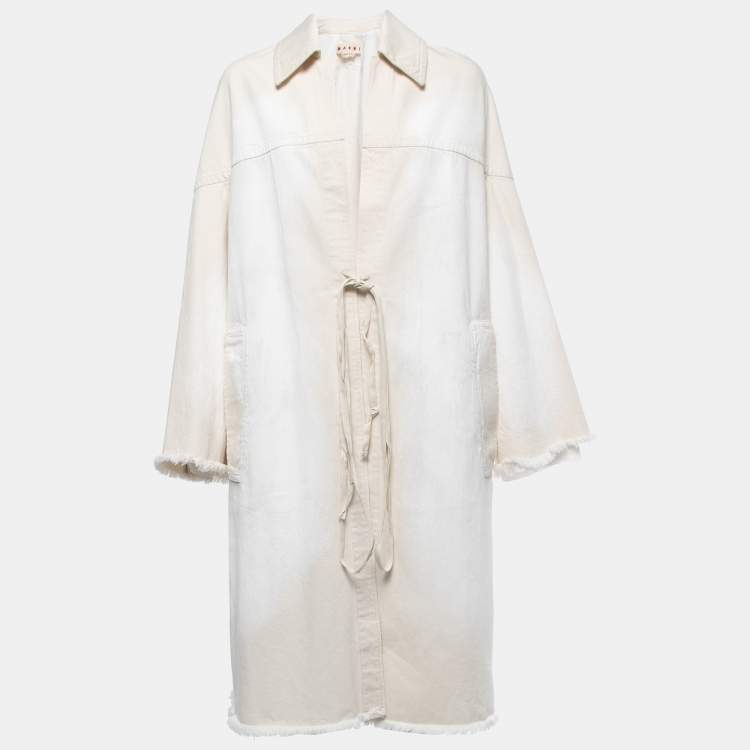 Pre Owned Marni Beige Denim Painted Detail Tie Detail Coat S
