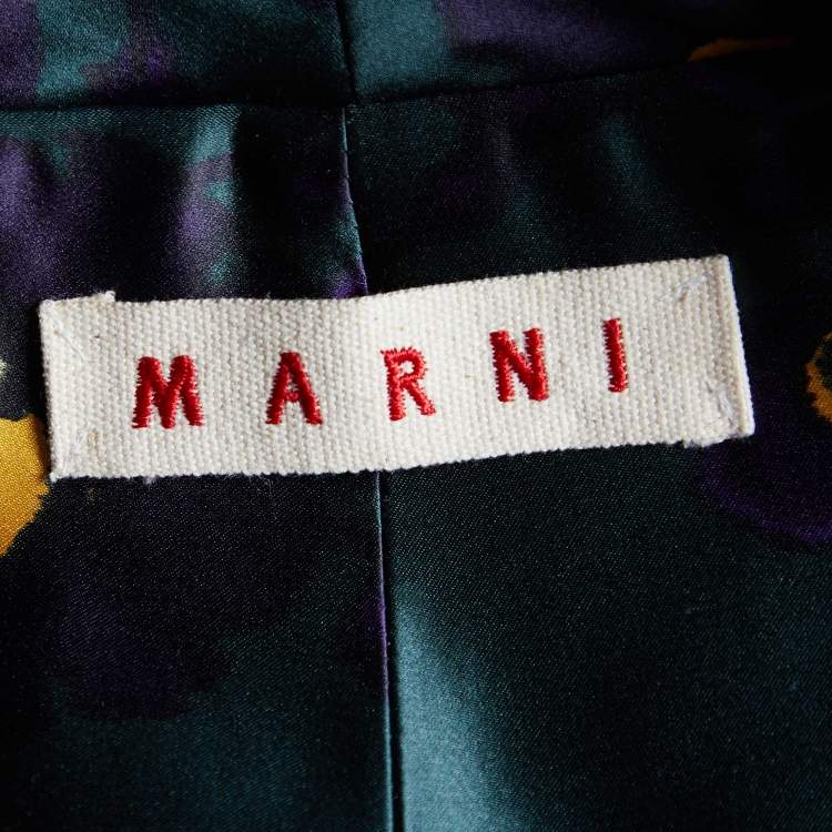 Pre Owned Marni Green Printed Silk Satin Oversized Overcoat M