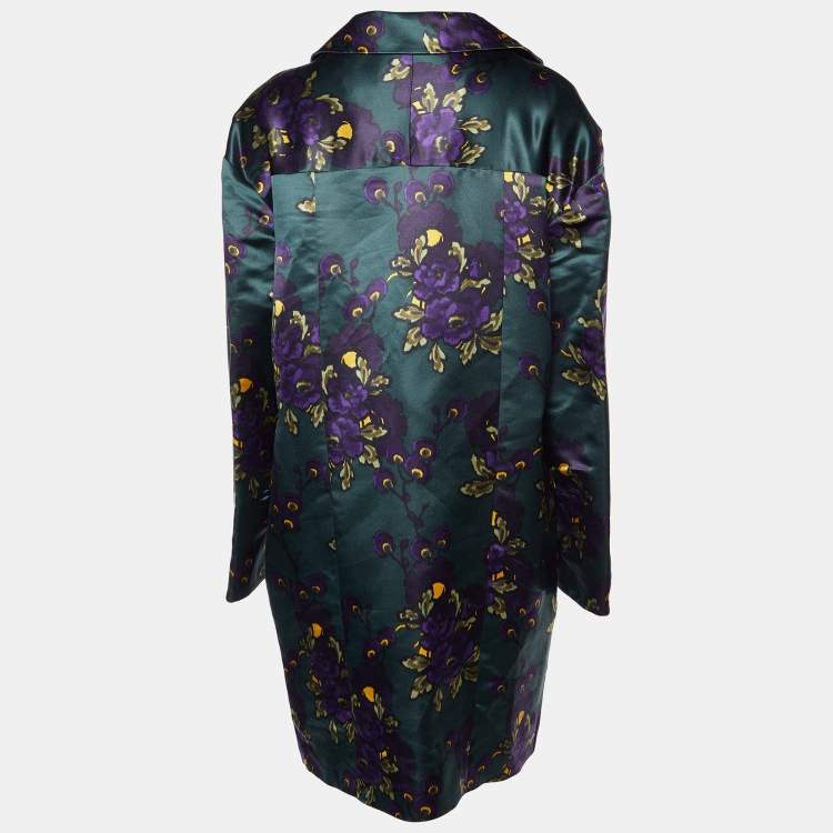 Pre Owned Marni Green Printed Silk Satin Oversized Overcoat M