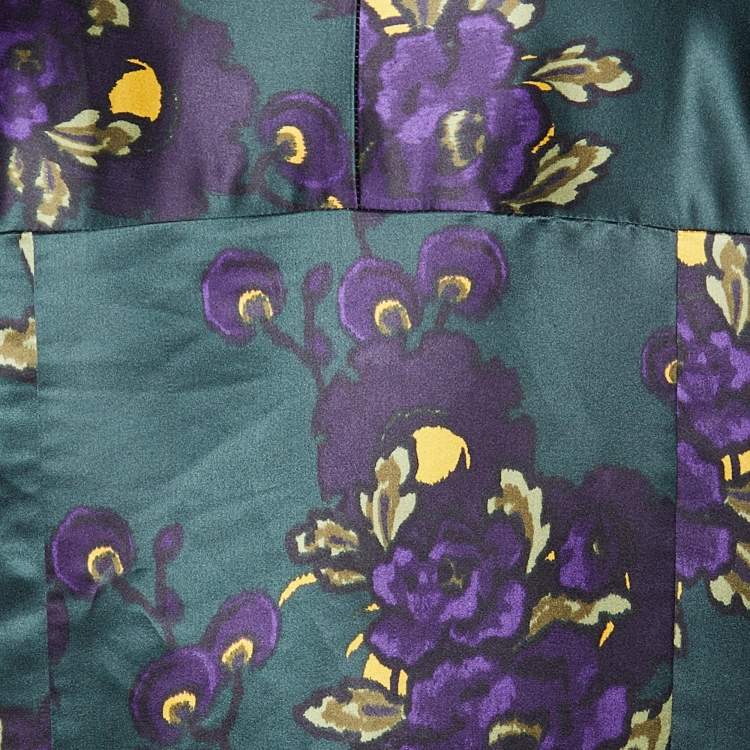 Pre Owned Marni Green Printed Silk Satin Oversized Overcoat M