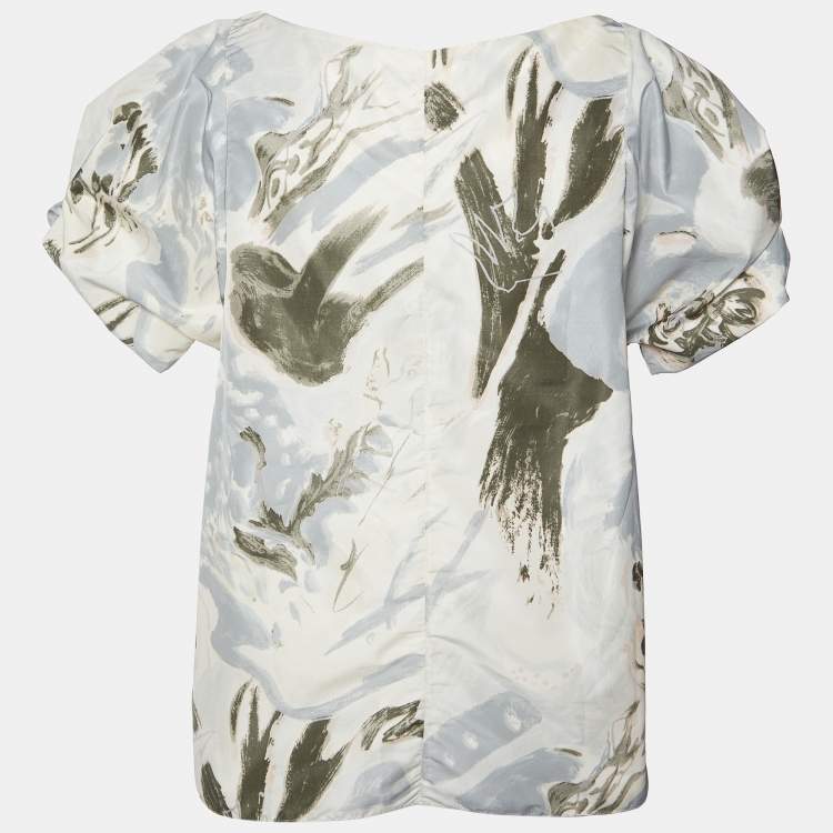 Pre Owned Marni Grey Printed Satin Oversized Sleeve Top L