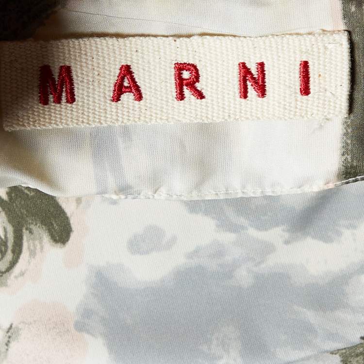 Pre Owned Marni Grey Printed Satin Oversized Sleeve Top L