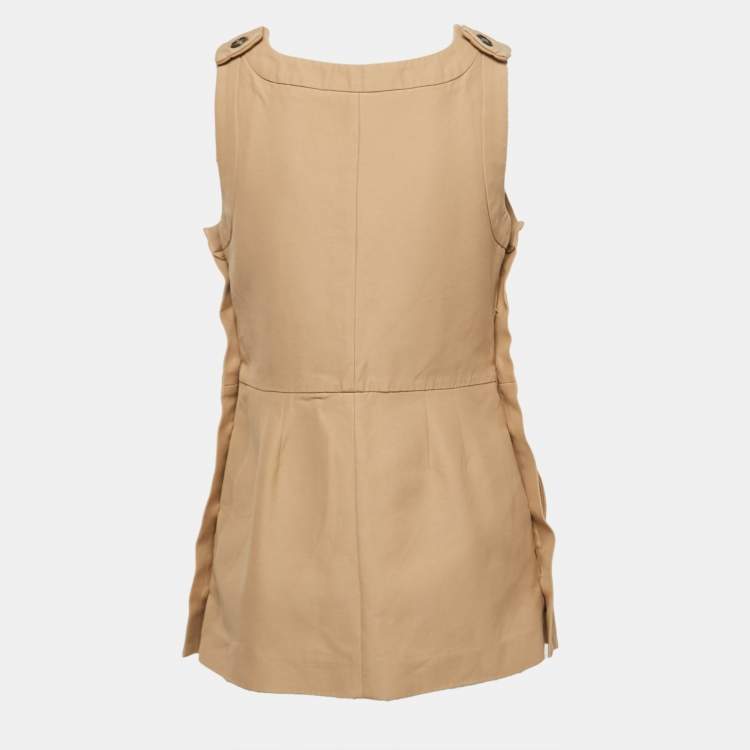 Pre Owned Marni Beige Cotton Buttoned Sleeveless Peplum Top M