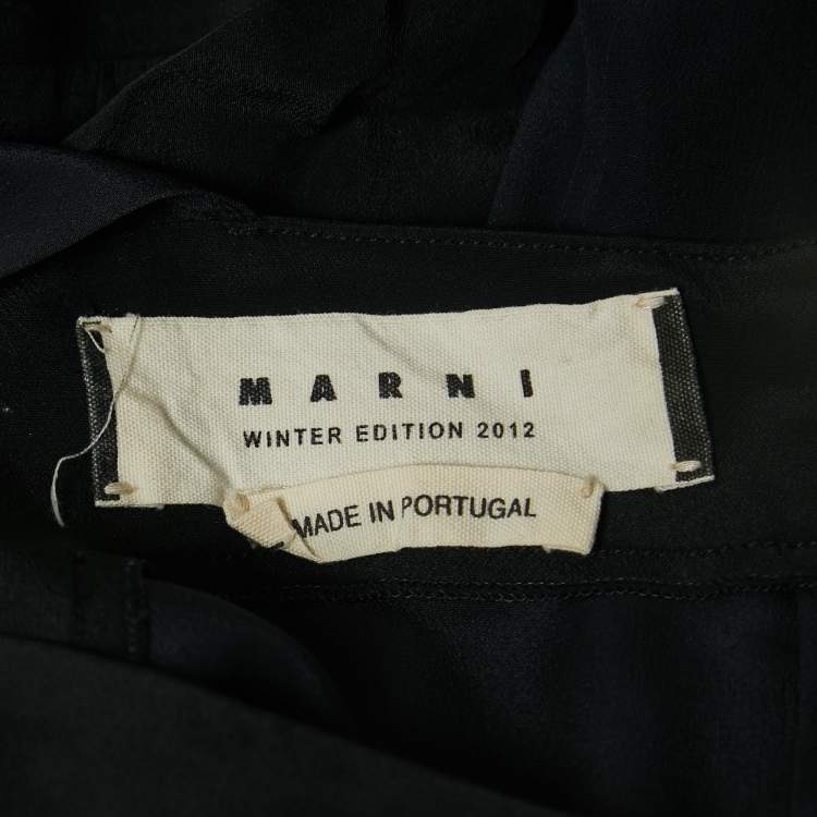 Pre Owned Marni Navy Blue & Black Chiffon Top S