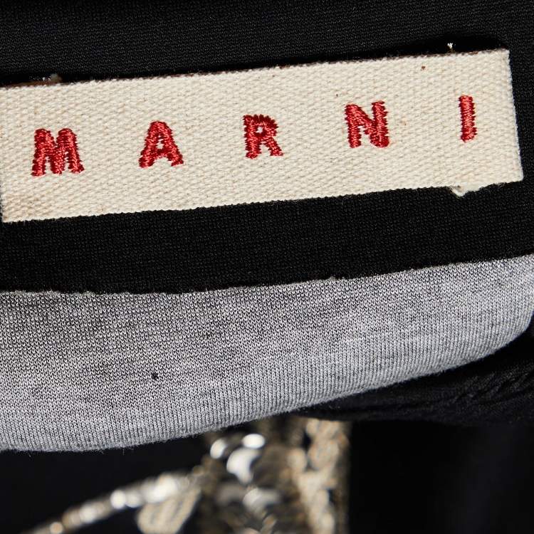 Pre Owned Marni Black Birds Embellished Neoprene Mini Skirt M