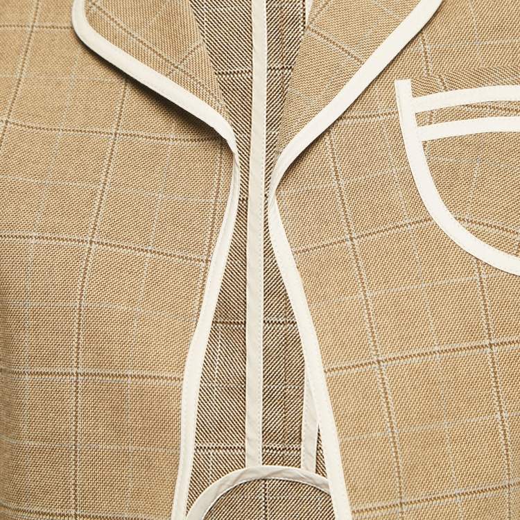 Pre Owned Marni Beige Checked Cotton Open Front Blazer M
