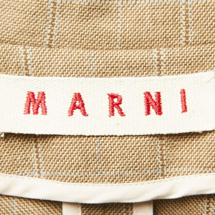 Pre Owned Marni Beige Checked Cotton Open Front Blazer M