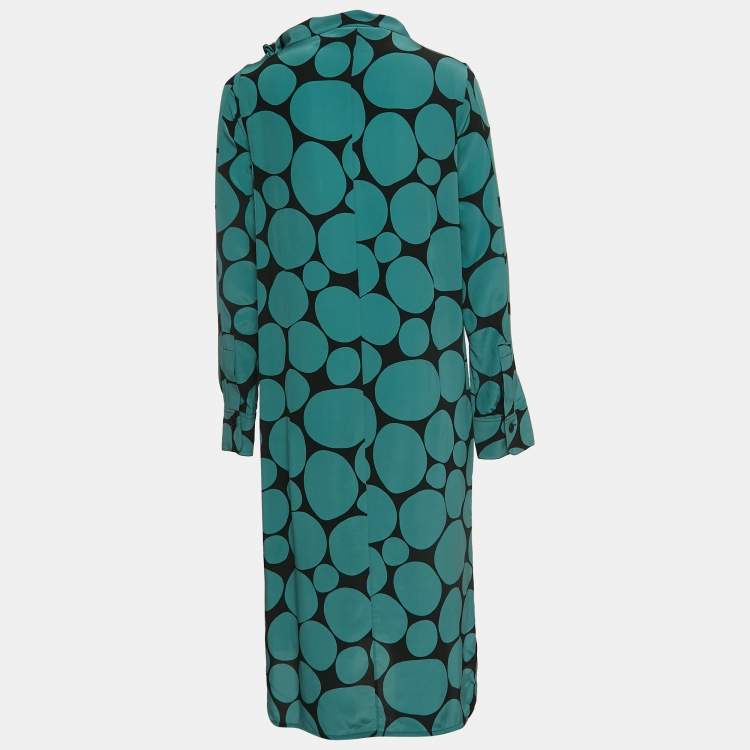 مملوكة مسبقًا Marni Black/Blue Dotted Silk Neck Tie Long Sleeve Midi Dress M