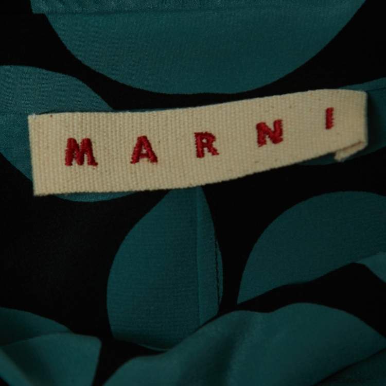 مملوكة مسبقًا Marni Black/Blue Dotted Silk Neck Tie Long Sleeve Midi Dress M