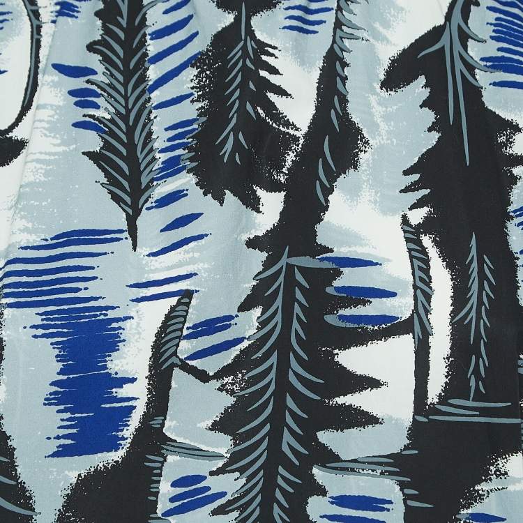 Pre Owned Marni Blue/Black Printed Cotton Midi Dress M