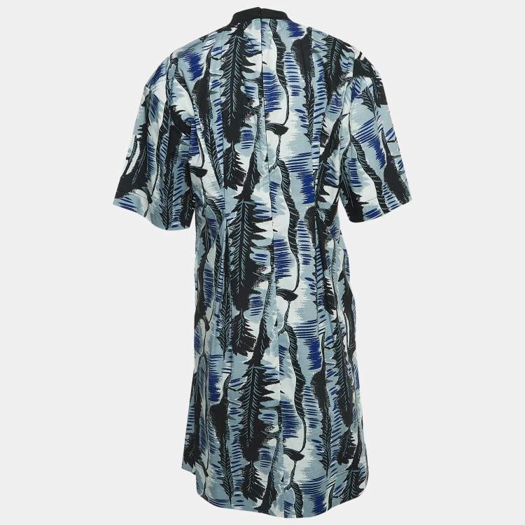 Pre Owned Marni Blue/Black Printed Cotton Midi Dress M