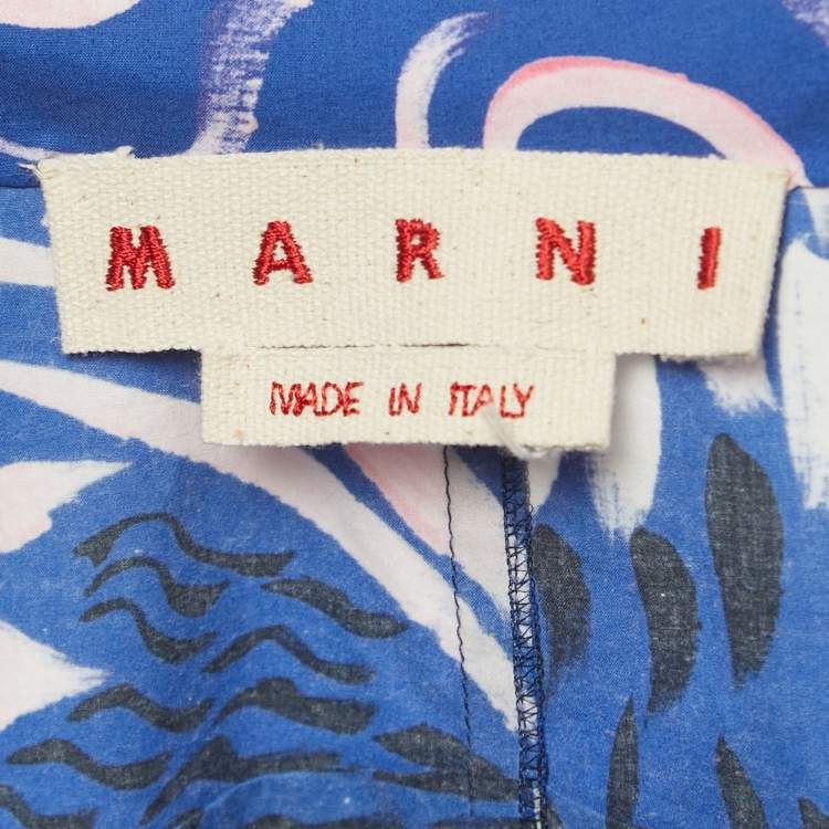 Pre Owned Marni Blue Abstract Printed Cotton Midi Dress M