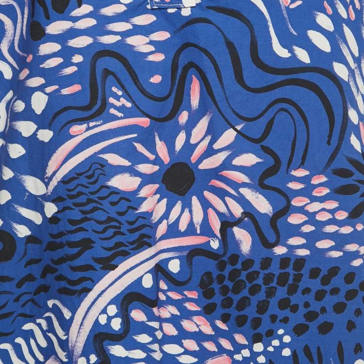 Pre Owned Marni Blue Abstract Printed Cotton Midi Dress M
