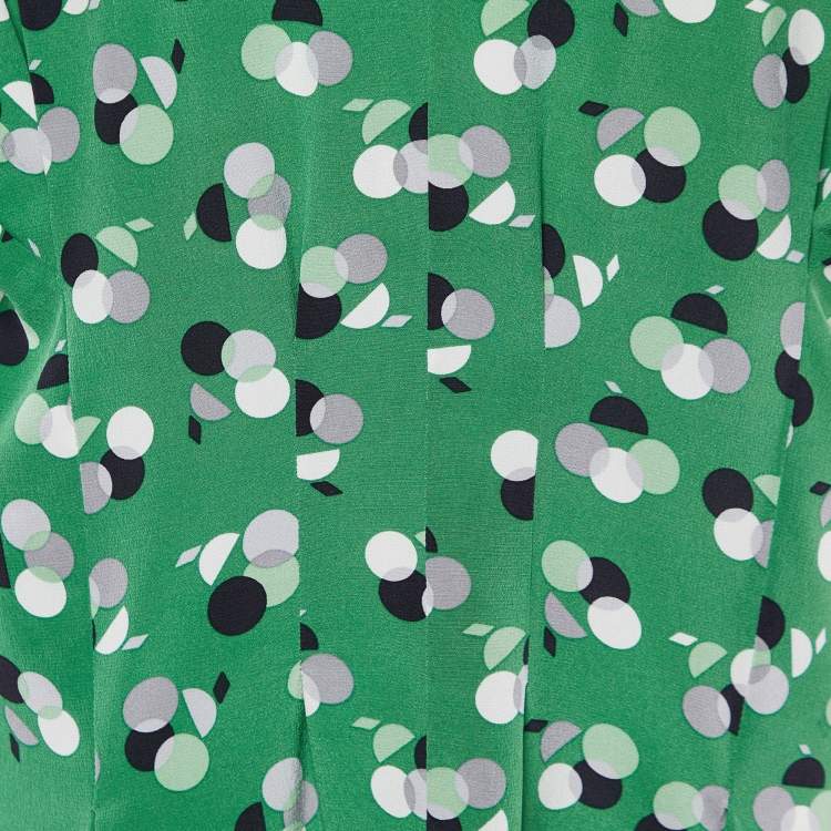 Pre Owned Marni Green Print Silk V-Neck Pleated Short Dress M