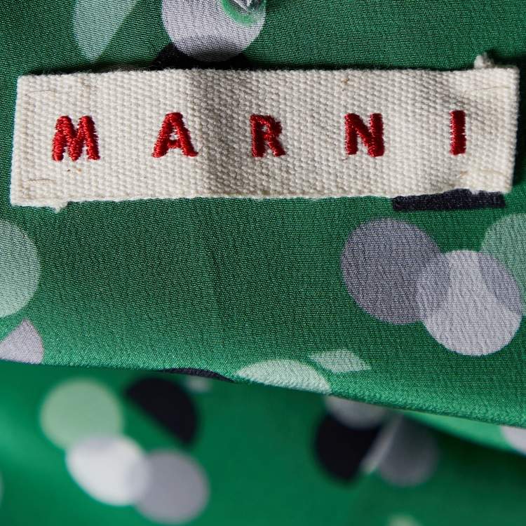 Pre Owned Marni Green Print Silk V-Neck Pleated Short Dress M
