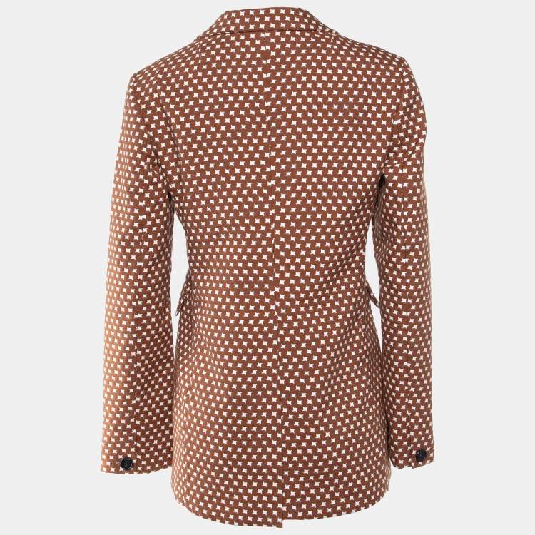 Pre Owned Marni Brown Motif Pattern Cotton Button Front Blazer S