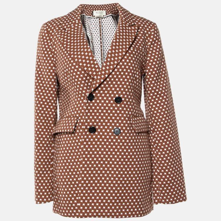 Pre Owned Marni Brown Motif Pattern Cotton Button Front Blazer S