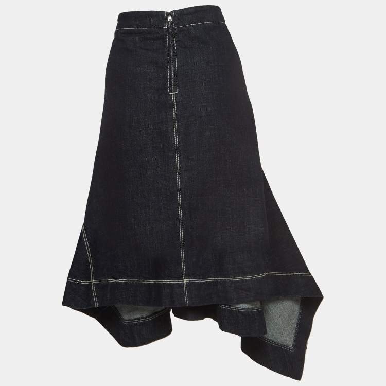 Pre Owned Marni Navy Blue Denim Asymmetric Midi Skirt S