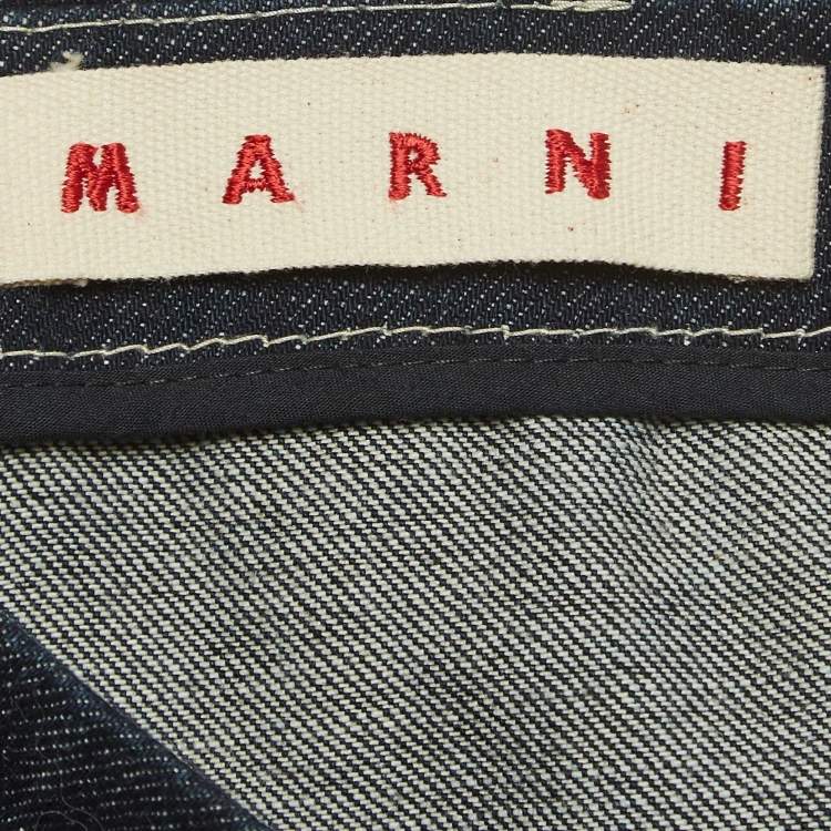 Pre Owned Marni Navy Blue Denim Asymmetric Midi Skirt S