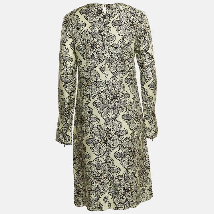 Pre Owned Marni Cream Floral Print Silk Long Sleeve A-Line Dress M