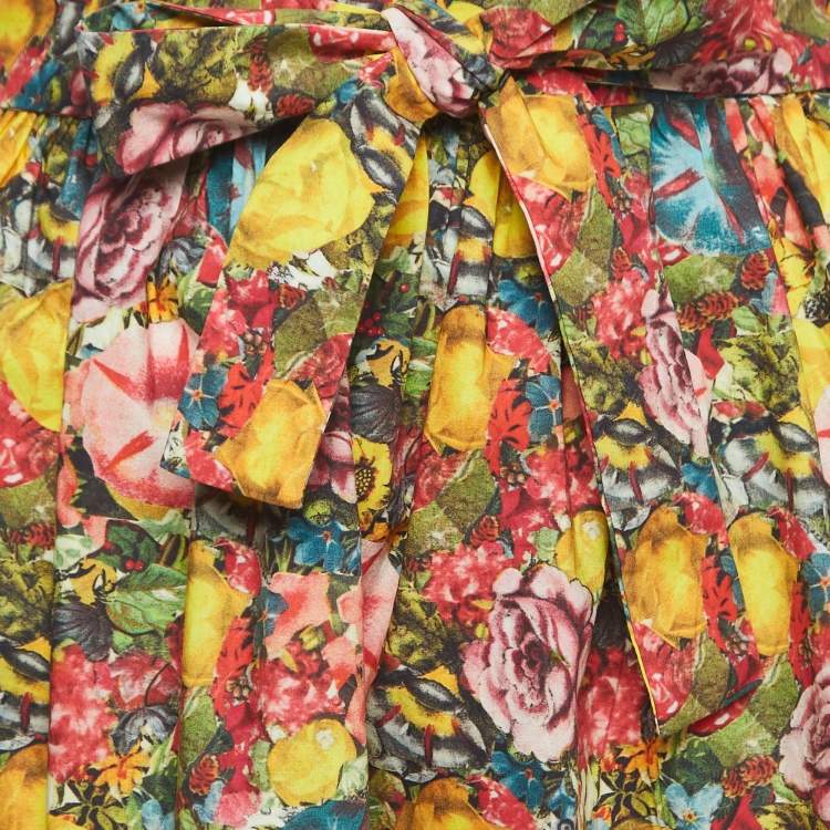 Pre Owned Marni Multicolor Floral Print Cotton Poplin Gathered Midi Skirt S