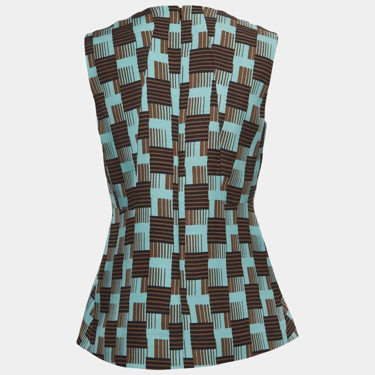 Pre Owned Marni Blue Print Wool and Silk Sleeveless A-Line Top S