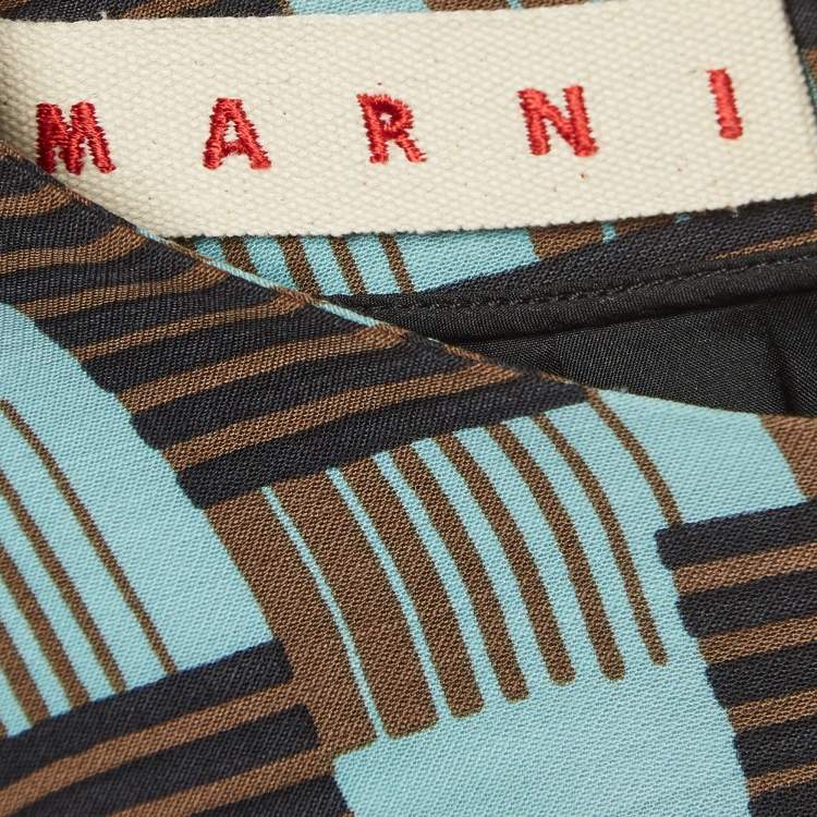 Pre Owned Marni Blue Print Wool and Silk Sleeveless A-Line Top S