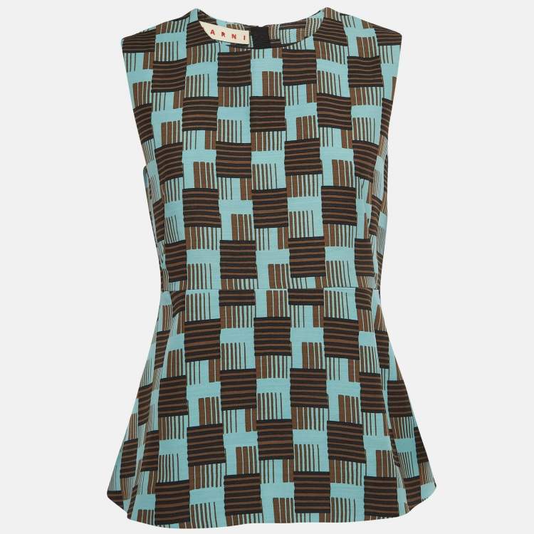 Pre Owned Marni Blue Print Wool and Silk Sleeveless A-Line Top S
