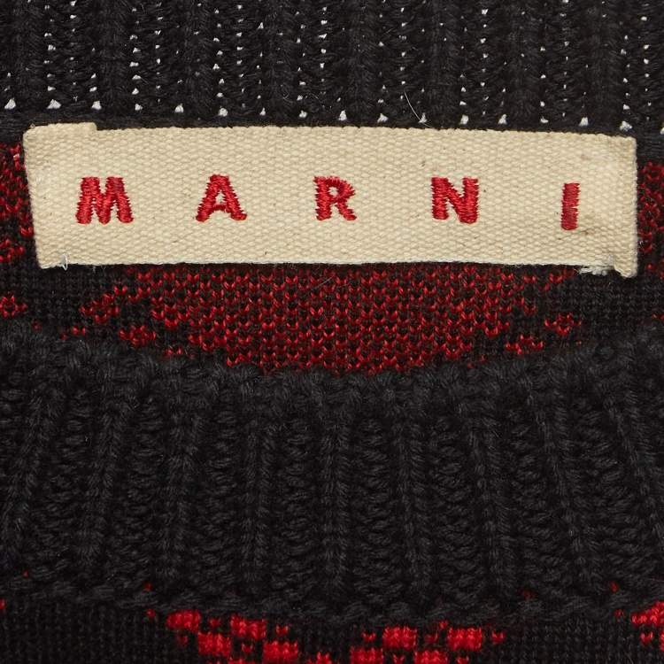 Pre Owned Marni Black/Red Patterned Wool Sweater S