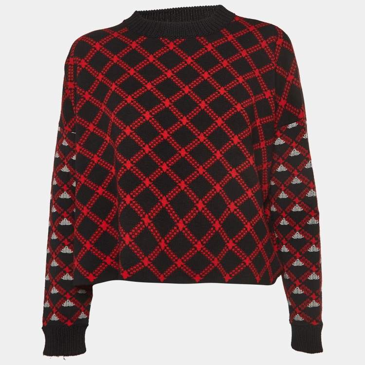 Pre Owned Marni Black/Red Patterned Wool Sweater S