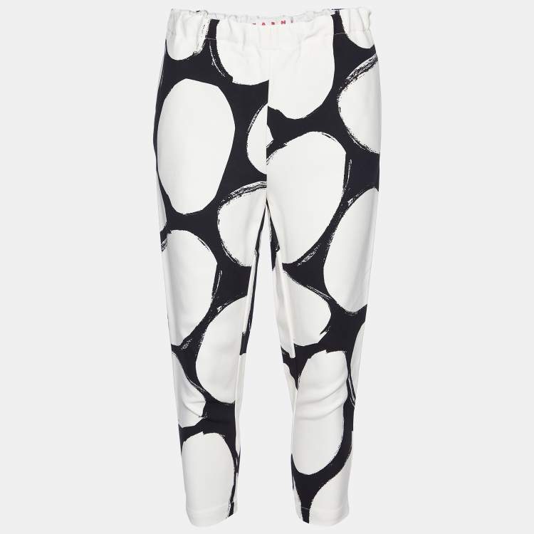 Pre Owned Marni Black/White Pebbles Print Crepe Cady Trousers S