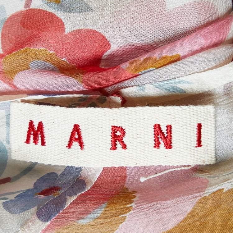 Pre Owned Marni Multicolor Floral Print Silk High-Low Blouse M