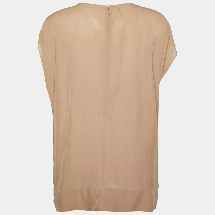 Pre Owned Marni Beige Pleated Crepe Loose Fit Blouse M
