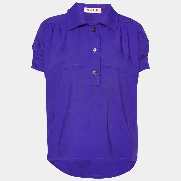 Pre Owned Marni Blue Crepe Puff Sleeve Shirt Blouse S