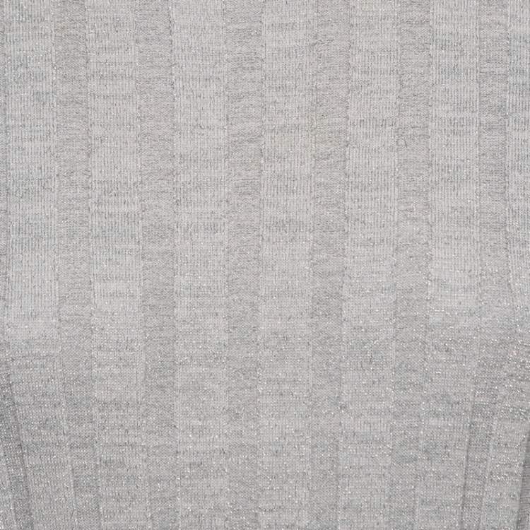 Pre Owned Marni Silver Lurex Knit Mock Neck Top M