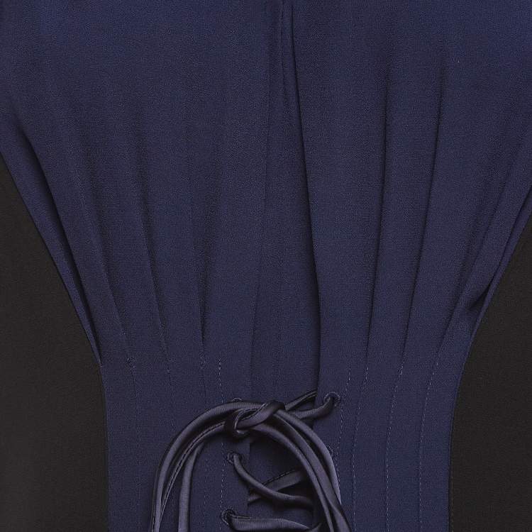 Pre Owned Marni Black and Blue Sateen Lace-Up Waist Detailed Midi Dress S