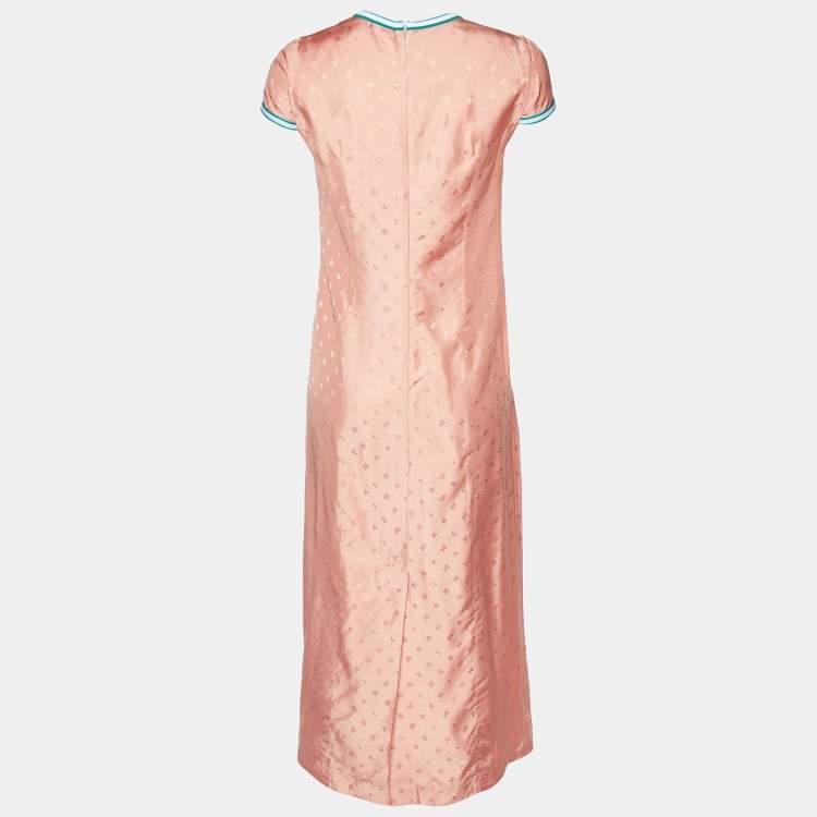 Pre Owned Marni Coral Pink Logo Pattern Sateen Maxi Dress S