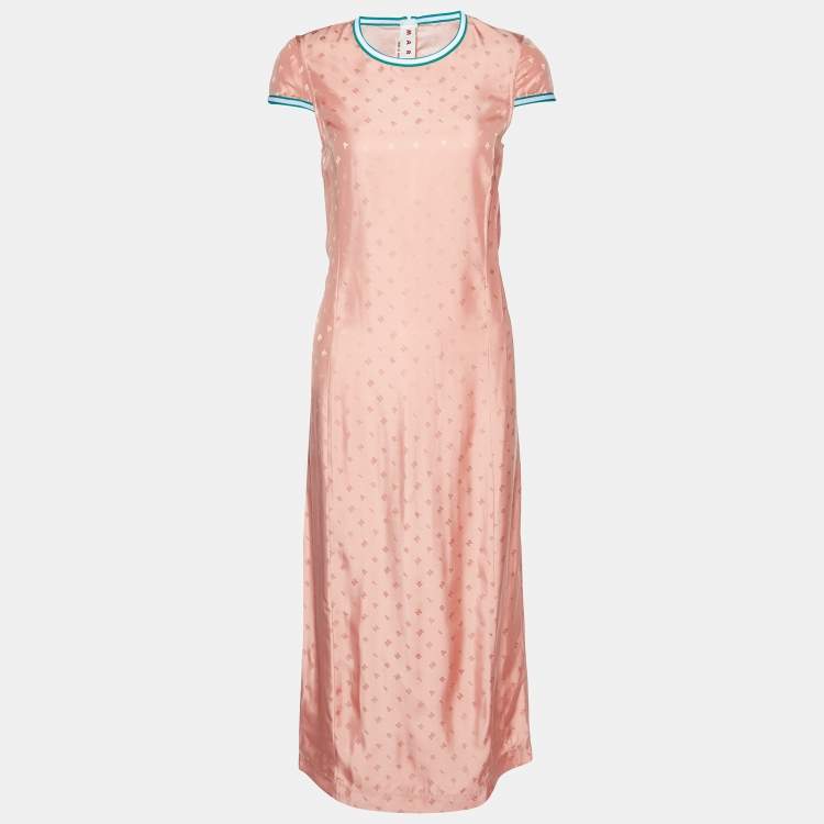 Pre Owned Marni Coral Pink Logo Pattern Sateen Maxi Dress S