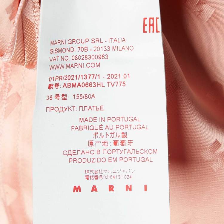 Pre Owned Marni Coral Pink Logo Pattern Sateen Maxi Dress S