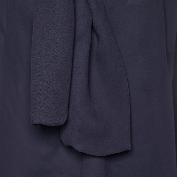 Pre Owned Marni Midnight Blue Crepe Draped Collar Sleeveless Top S