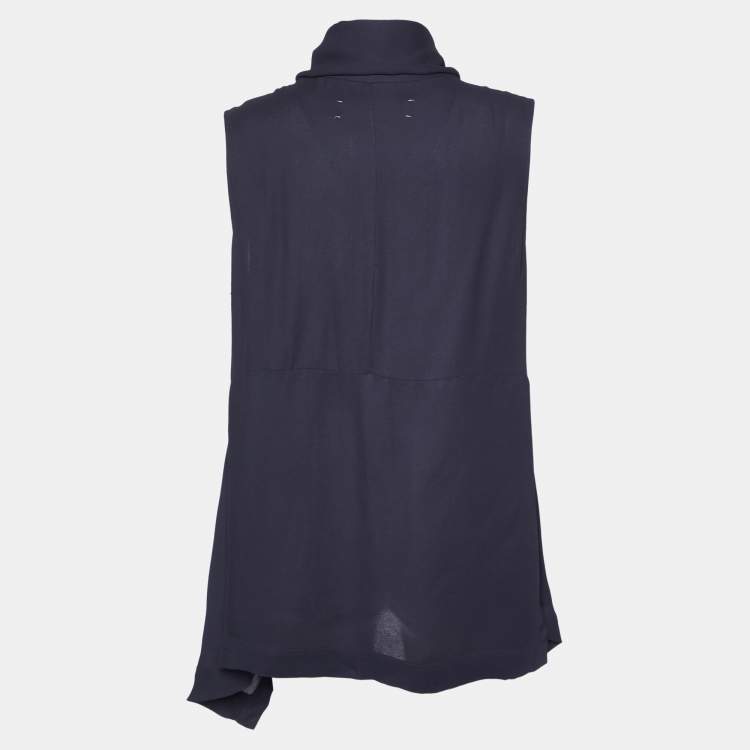 Pre Owned Marni Midnight Blue Crepe Draped Collar Sleeveless Top S