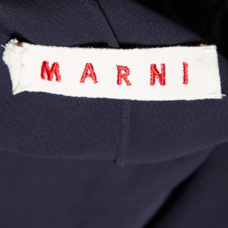 Pre Owned Marni Midnight Blue Crepe Draped Collar Sleeveless Top S
