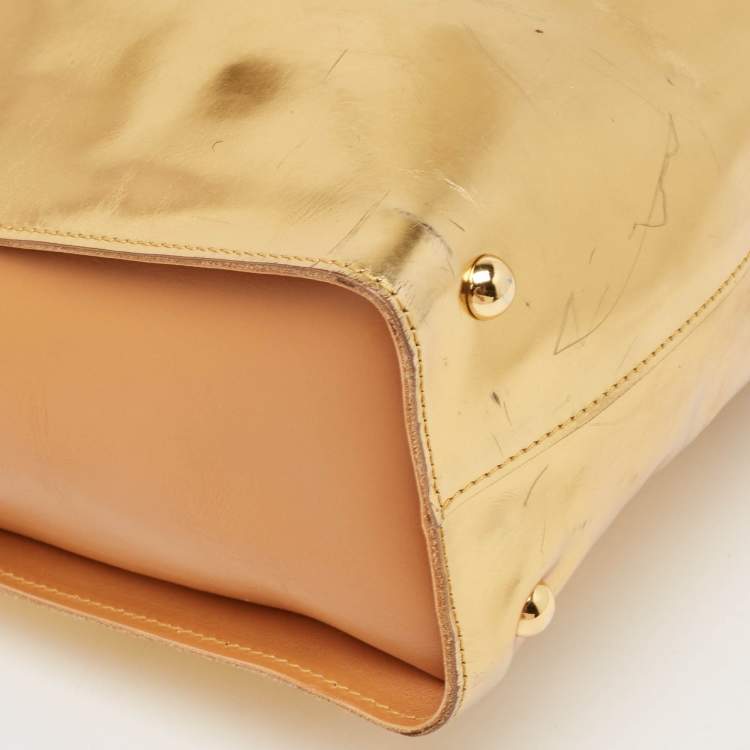 Pre Owned Marni Gold/Beige Patent and Leather Pushlock Tote