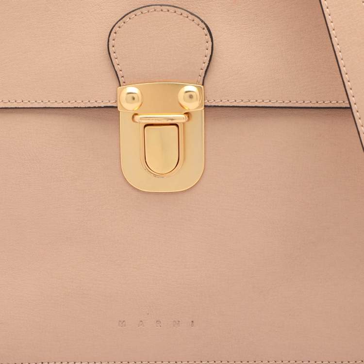 Pre Owned Marni Beige Leather Push Lock Flap Shoulder Bag