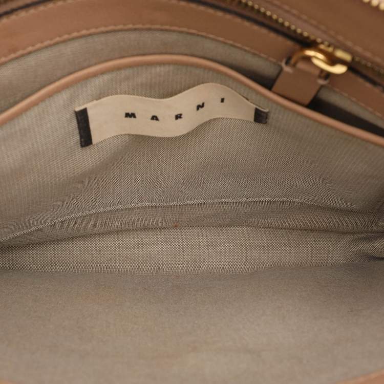 Pre Owned Marni Beige Leather Push Lock Flap Shoulder Bag