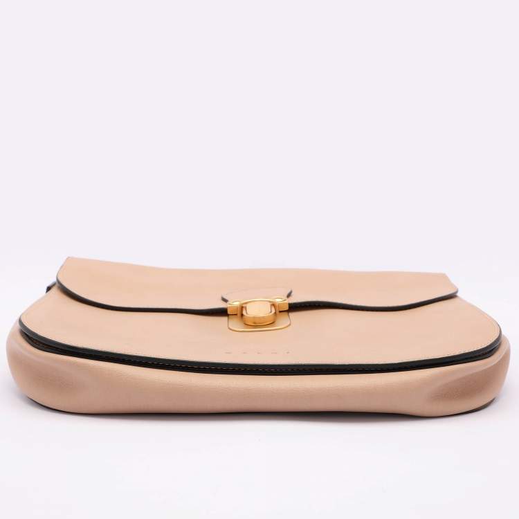 Pre Owned Marni Beige Leather Push Lock Flap Shoulder Bag