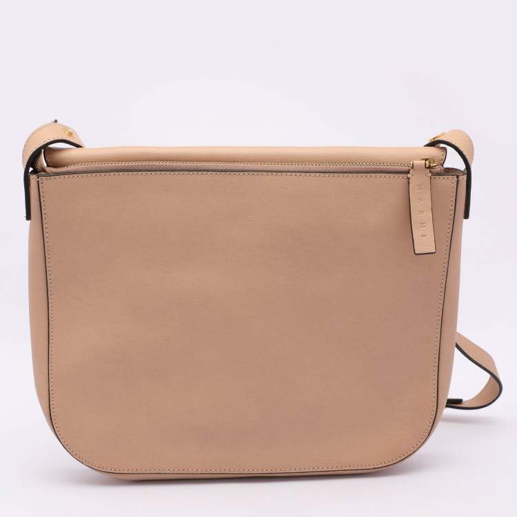 Pre Owned Marni Beige Leather Push Lock Flap Shoulder Bag