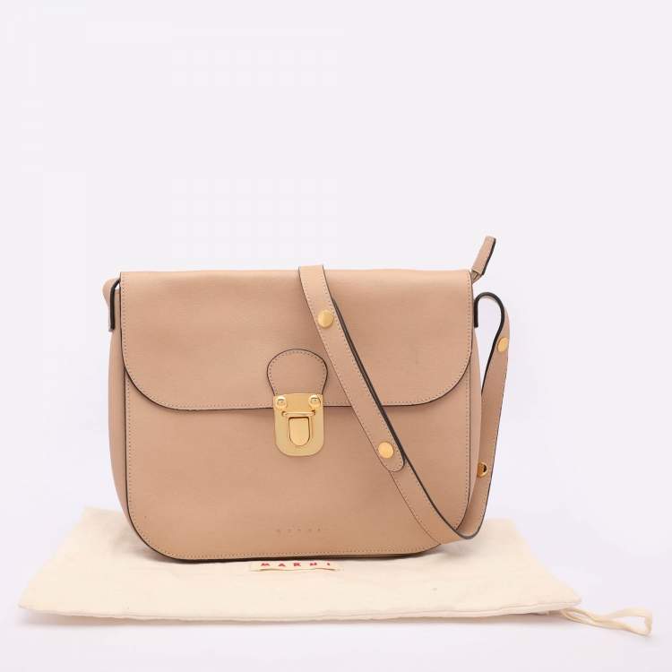 Pre Owned Marni Beige Leather Push Lock Flap Shoulder Bag