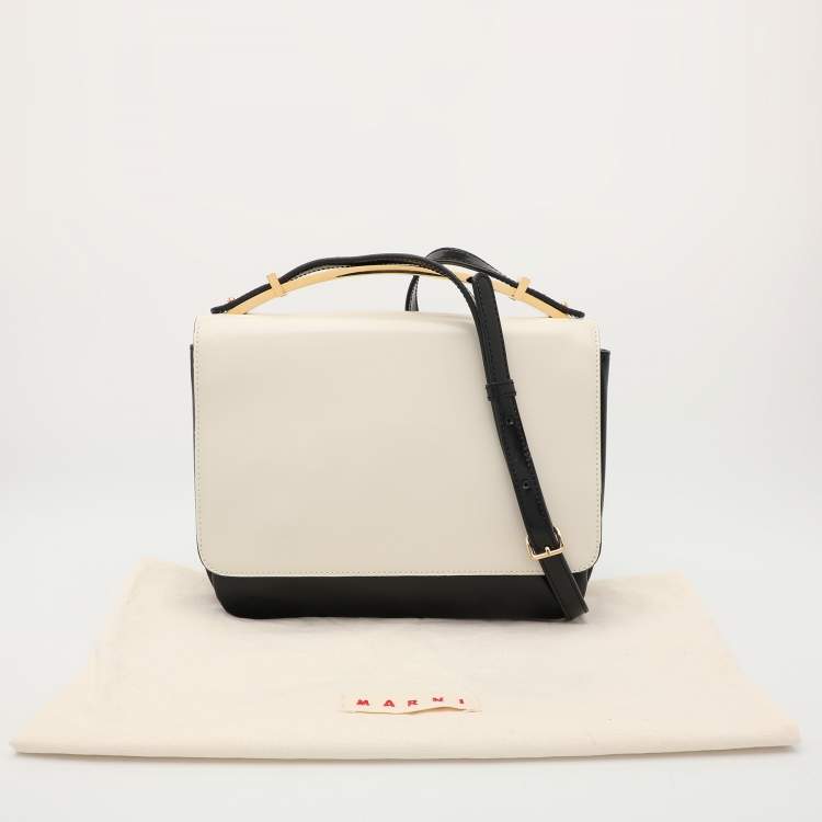 Pre Owned Marni Cream/Black Leather Metal Top Handle Bag
